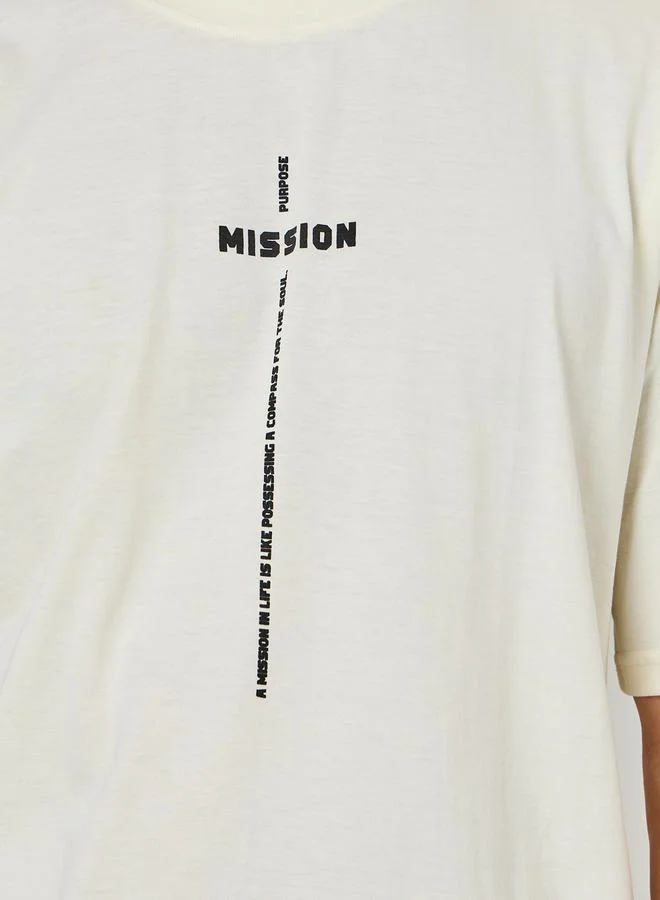 ستايلي Oversized Minimal Slogan Print Cotton Rich T-Shirt