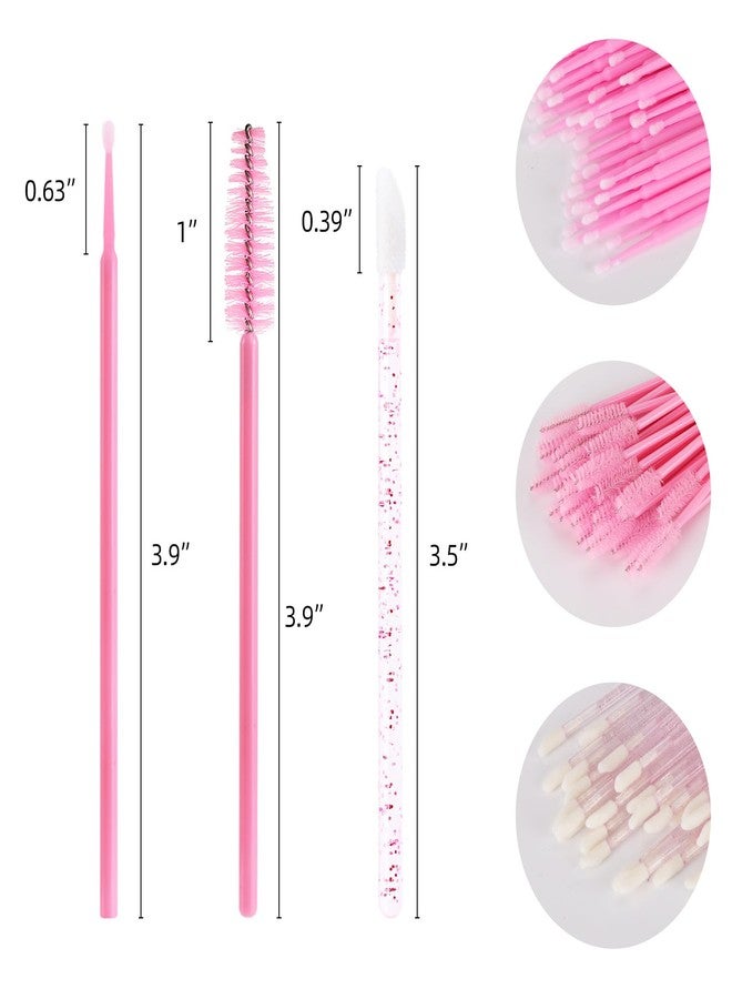 Tbestmax 600 PCS Eyelash Extension Supplies Kit, 200 Spoolies Mascara Wands Disposable 200 Lip Brushes 200 Micro Swabs Pink Eyelash Brushes Makeup Applicator Tool - Image 2