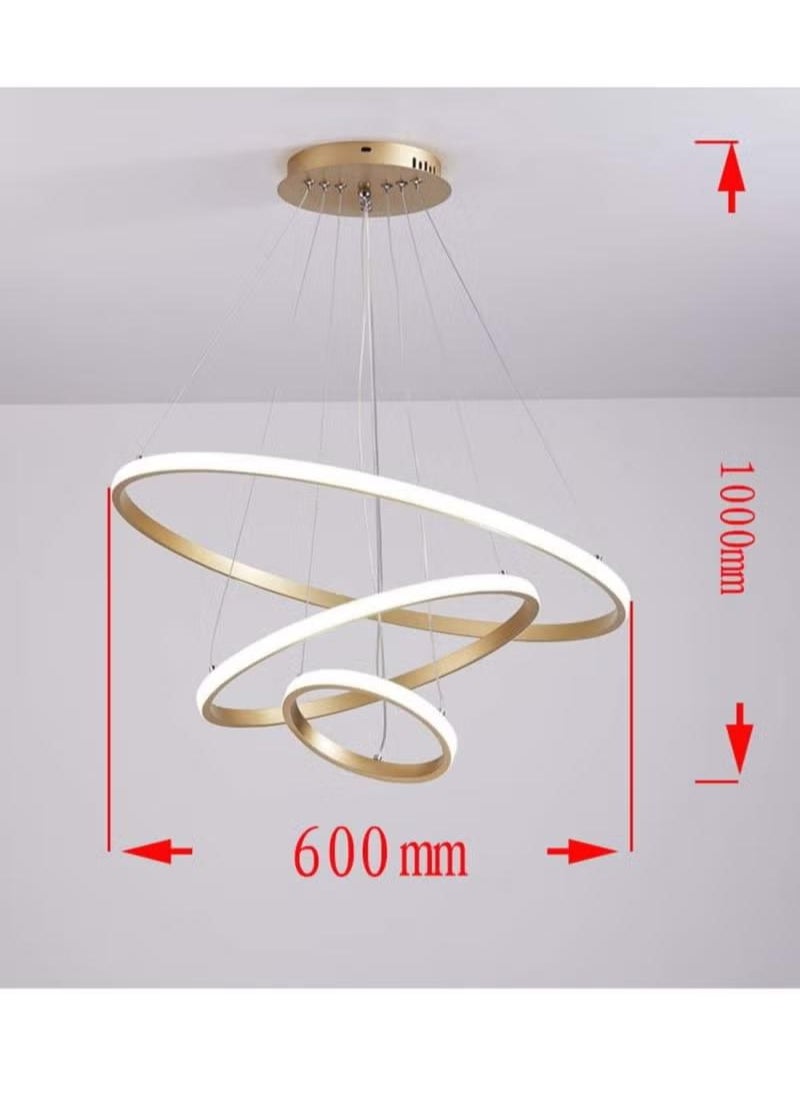 XiuWoo - Modern Dimmable LED Pendant Light 3 Rings Chandeliers Fixture with Remote Control - Image 1