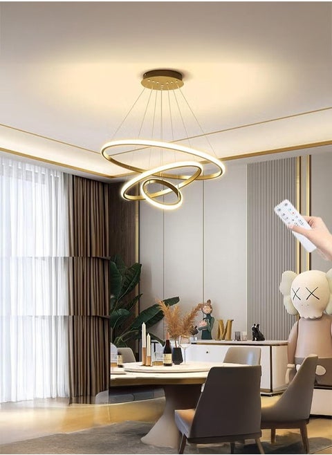 Modern Dimmable LED Pendant Light 3 Rings Chandeliers Fixture with Remote Control