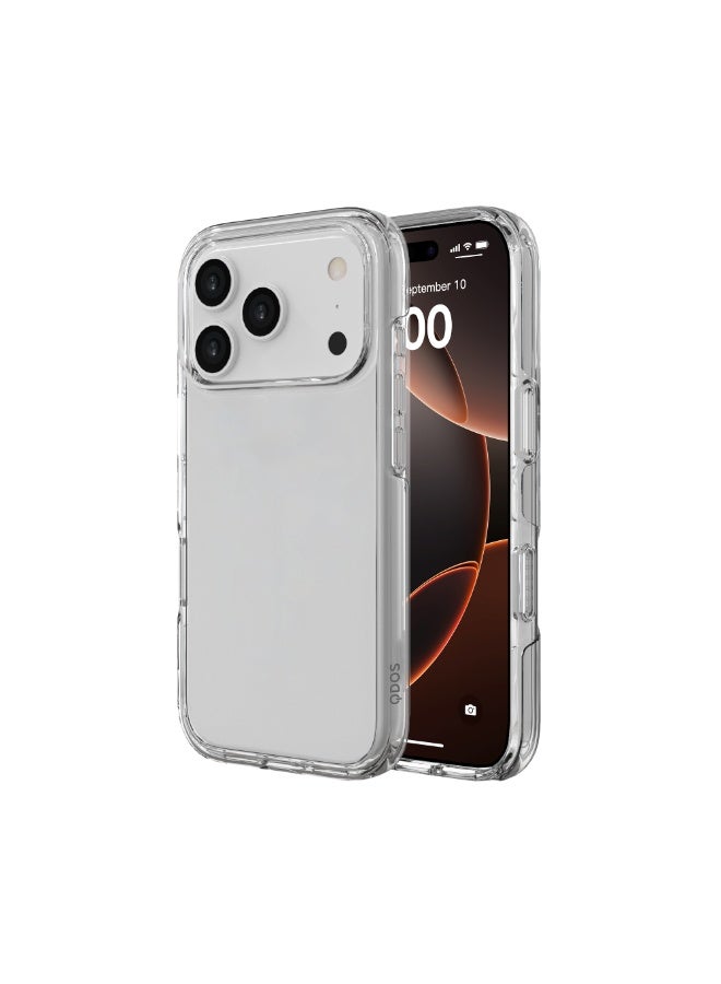 كيودوس جراب QDOS الشفاف لهاتف iPhone 17 Pro - مقاوم للاصفرار، حماية من السقوط بتقنية 3M، زوايا مبطنة بالهواء، حواف مرتفعة للشاشة والكاميرا، أزرار سريعة الاستجابة - Image 1