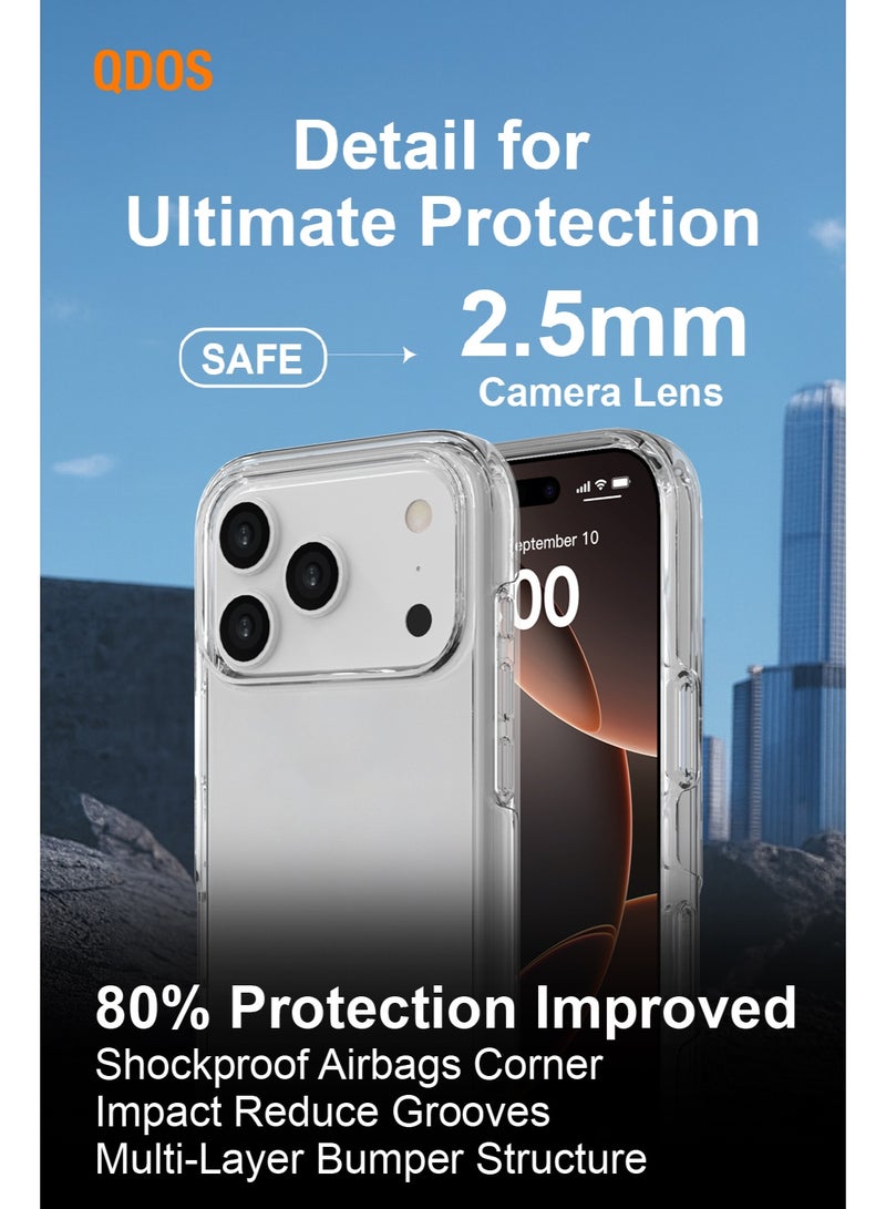 كيودوس جراب QDOS الشفاف لهاتف iPhone 17 Pro - مقاوم للاصفرار، حماية من السقوط بتقنية 3M، زوايا مبطنة بالهواء، حواف مرتفعة للشاشة والكاميرا، أزرار سريعة الاستجابة - Image 3