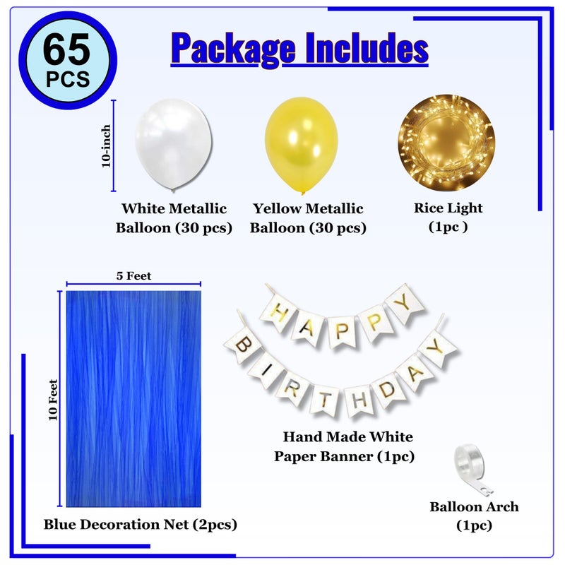1iAM Happy Birthday 65pcs Decoration Items Combo for Husband, Wife, Boys, Girls, Baby | 60pcs Balloons, 2pcs Net, 1pc Banner, Net & Arch for Indoor or Outdoor Home, Room, Office, Club Party Decoration - Image 2
