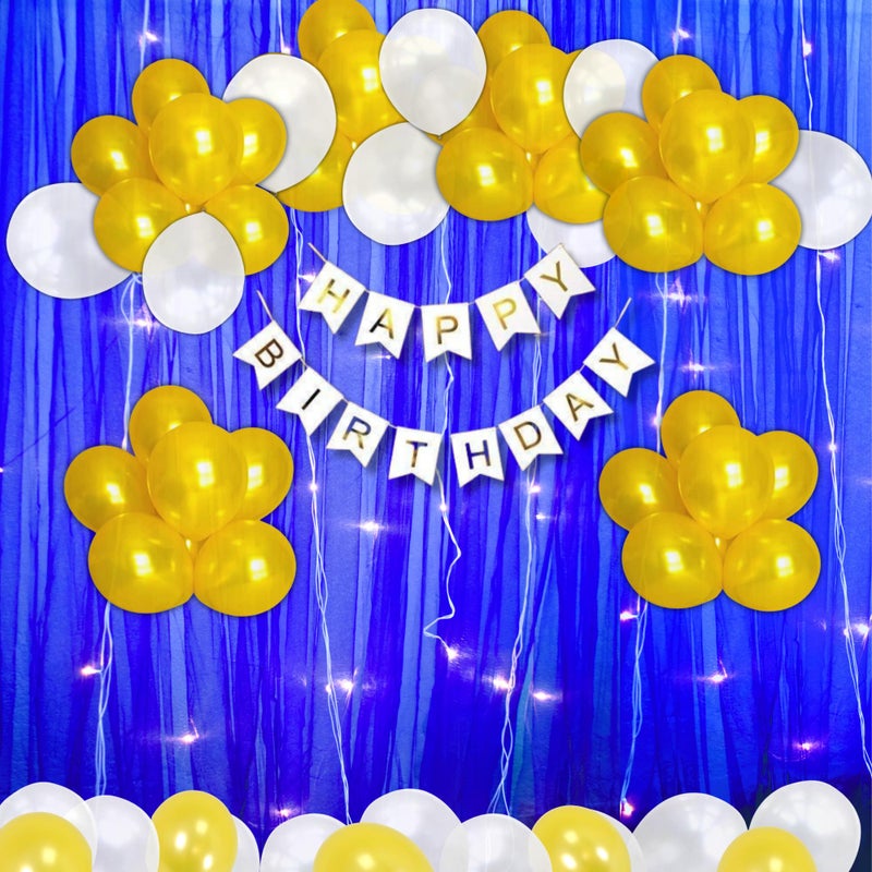 1iAM Happy Birthday 65pcs Decoration Items Combo for Husband, Wife, Boys, Girls, Baby | 60pcs Balloons, 2pcs Net, 1pc Banner, Net & Arch for Indoor or Outdoor Home, Room, Office, Club Party Decoration - Image 1