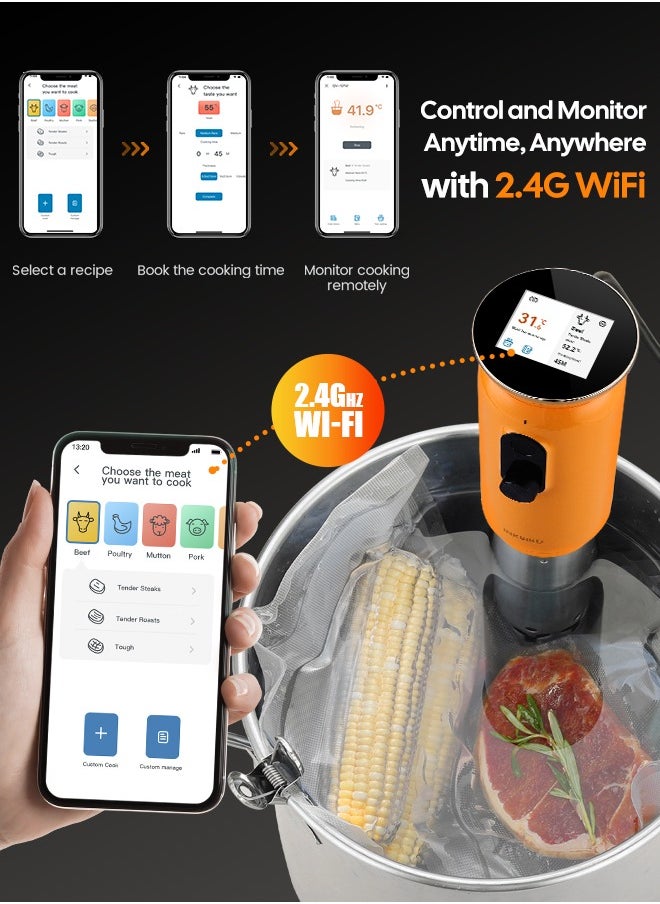 INKBIRD - INKBIRD WiFi Sous Vide Machine ISV-101W Sous Vide Cooker 1000 Watts TFT Display Screen 3D Water Circulation Heating with App Preset Menus Cooking Completion Pre-alarm Overwater Protection - Image 1