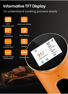 INKBIRD INKBIRD WiFi Sous Vide Machine ISV-101W Sous Vide Cooker 1000 Watts TFT Display Screen 3D Water Circulation Heating with App Preset Menus Cooking Completion Pre-alarm Overwater Protection  - Image 5
