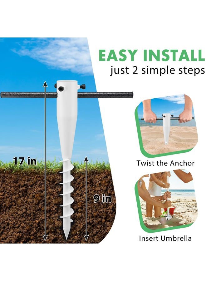 Feblomst Beach Umbrella Anchor, Heavy Duty Metal Umbrella Sand Anchor, Rust-Proof Umbrella Holder Stand with 6-Spiral Corkscrew Drill, Easy Install In-Ground Outdoor Base for 1.3"-2" Poles, Portable, White - Image 3