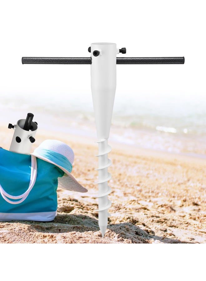 Feblomst Beach Umbrella Anchor, Heavy Duty Metal Umbrella Sand Anchor, Rust-Proof Umbrella Holder Stand with 6-Spiral Corkscrew Drill, Easy Install In-Ground Outdoor Base for 1.3"-2" Poles, Portable, White - Image 1