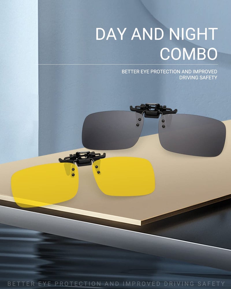 LUFF 2-Pack Clip-On Day+Night Vision Polarized Sunglasses, Night Driving Safety - Image 2