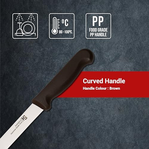 HS WORLD OF HORECA ESSENTIALS HS 12 Inch Professional Bread Kitchen Knife Slim for Slicing Cakes, Bread and Pastries, Stainless Steel SUS420J2, Japanese Grade Kitchen Knife, Brown - Image 5