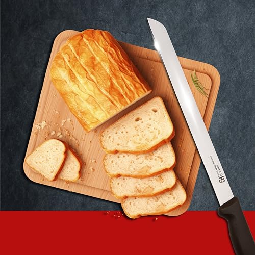 HS WORLD OF HORECA ESSENTIALS HS 12 Inch Professional Bread Kitchen Knife Slim for Slicing Cakes, Bread and Pastries, Stainless Steel SUS420J2, Japanese Grade Kitchen Knife, Brown - Image 4