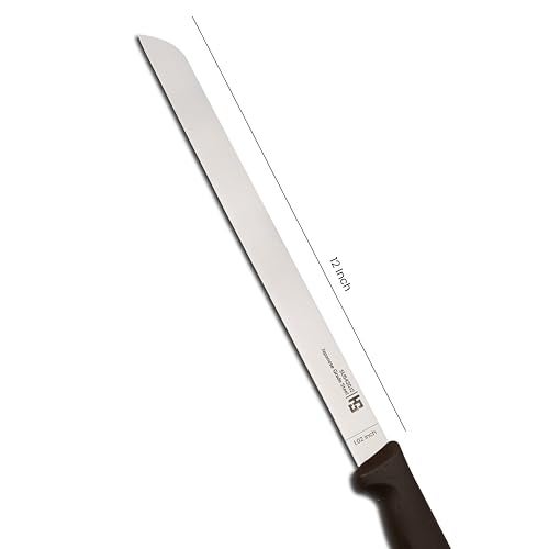 HS WORLD OF HORECA ESSENTIALS HS 12 Inch Professional Bread Kitchen Knife Slim for Slicing Cakes, Bread and Pastries, Stainless Steel SUS420J2, Japanese Grade Kitchen Knife, Brown - Image 2