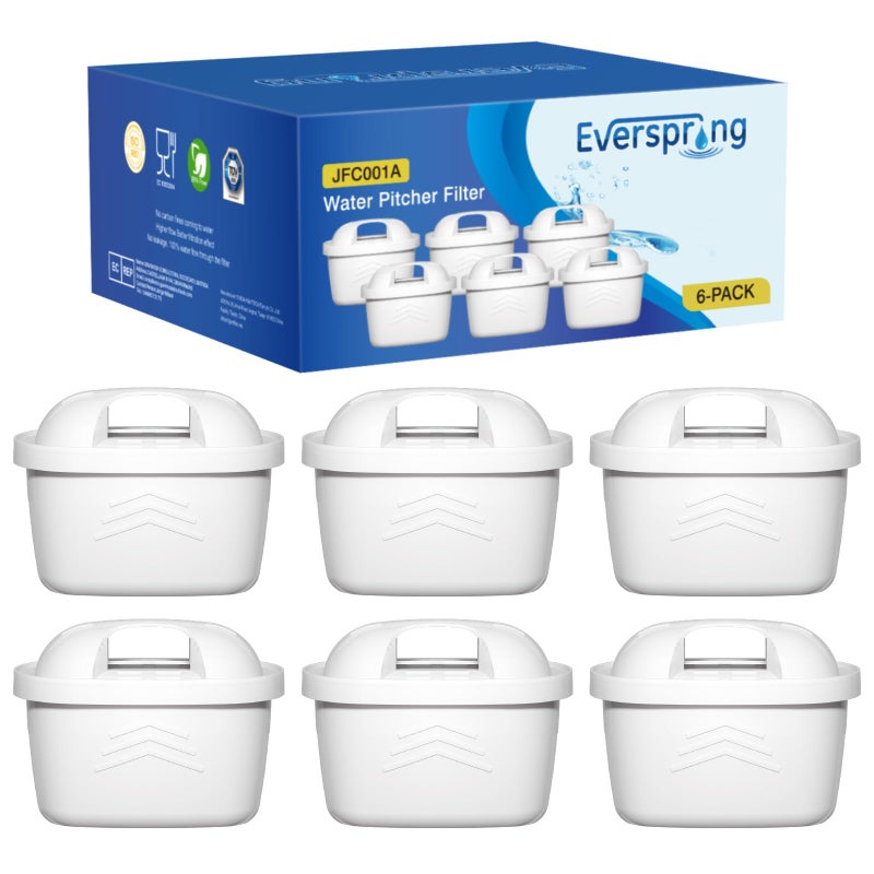 EVERSPRING Water Filter Cartridges Compatible with Brita Maxtra Maxtra Plus Mavea Anna Duomax 6 Pieces