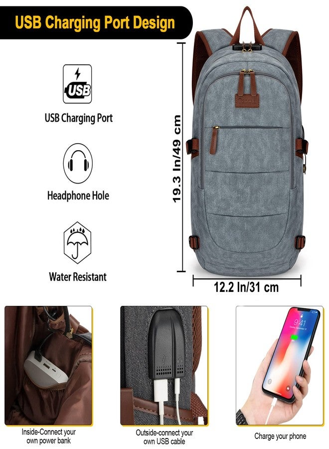 Tzowla Canvas Laptop Backpack, Bag for Men Women,Anti-Theft Rucksack Fits 15.6 Inch Laptop, School Work Travel College Backpack, Bookbag with USB Charging Port and Lock,Light Grey - Image 2
