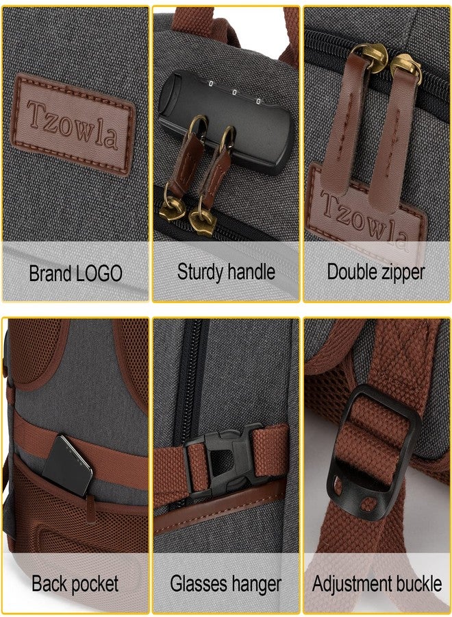 Tzowla Canvas Laptop Backpack, Bag for Men Women,Anti-Theft Rucksack Fits 15.6 Inch Laptop, School Work Travel College Backpack, Bookbag with USB Charging Port and Lock,Light Grey - Image 5