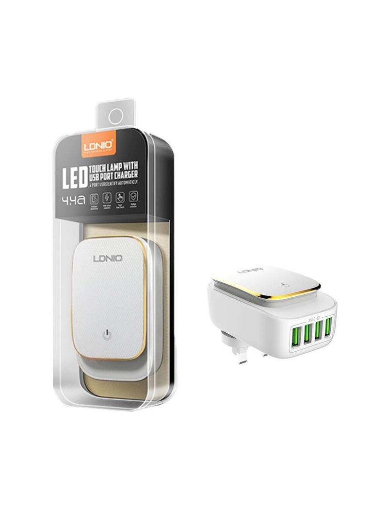 LDNIO Ldnio A4405 TC Home Charger EU Universal USB-C Charging for Type-C Enabled Devices LED TOUCH LAMP WITH 4 USB PORTS, 4.4A Ldnio A4405 TC Home Charger EU Universal USB-C Charging for Type-C Enabled Devices LED TOUCH LAMP WITH 4 USB PORTS, 4.4A White - Image 1