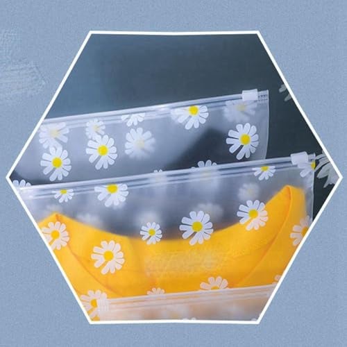 PulGos Pack of 5 Multipurpose Storage Bags – Frosted Semi-Transparent Travel Pouches with Daisy Print | Reusable Zip Bags for Toiletries, Makeup, Shoes & Gifting | Travel Packing Cubes - Image 2