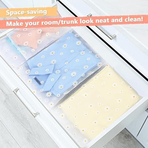 PulGos Pack of 5 Multipurpose Storage Bags – Frosted Semi-Transparent Travel Pouches with Daisy Print | Reusable Zip Bags for Toiletries, Makeup, Shoes & Gifting | Travel Packing Cubes - Image 5