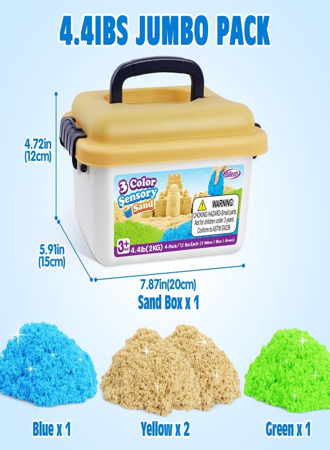 Billeeit 4.4 lbs Play Sand w/Storage Sandbox, 4-Pack(2 Yellow, 1 Blue, 1 Green) Sensory Bin Refill Sand for Shaping, Molding, Pressing, Scooping, Rolling, Self-Sticking Sand Sensory Toy for Kids 3+ - Image 3
