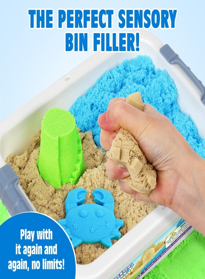 Billeeit 4.4 lbs Play Sand w/Storage Sandbox, 4-Pack(2 Yellow, 1 Blue, 1 Green) Sensory Bin Refill Sand for Shaping, Molding, Pressing, Scooping, Rolling, Self-Sticking Sand Sensory Toy for Kids 3+ - Image 2