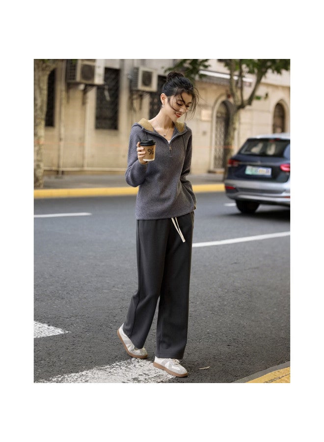 dme Demana [elegant Gray Morning Mist] Winter Hooded Half-zip Colorblock Knit Sweater Women's Top - Image 4