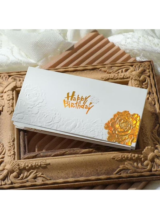 Happy Birthday Card, Relief Rose Birthday Card, Convex Rose Card, Embossed Card, Blessing Card (8.8 × 17.5 cm) (White) - Image 1