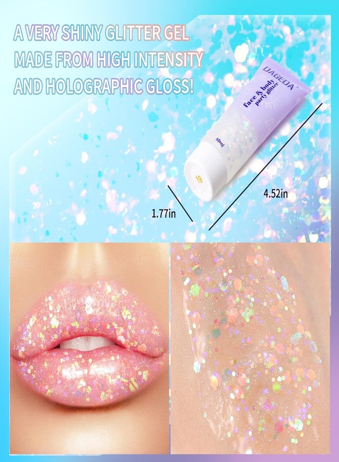 DAGEDA Rainbow Color Body Glitter Gel, Holographic Face Glitter Body Gel Rave Party Accessories, Chunky Glitters for Face Hair Nails, Cosmetic Laser Powder Festival Sequins Paint Makeup - Image 2