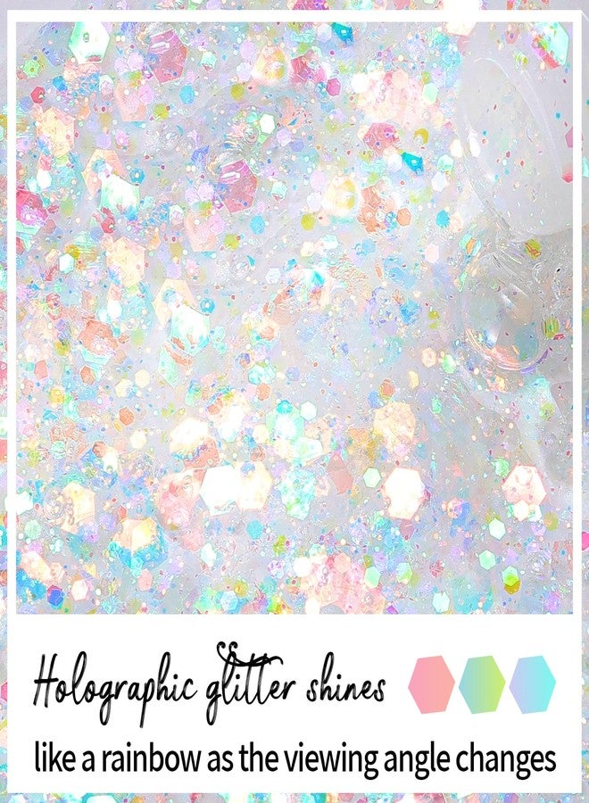 DAGEDA Rainbow Color Body Glitter Gel, Holographic Face Glitter Body Gel Rave Party Accessories, Chunky Glitters for Face Hair Nails, Cosmetic Laser Powder Festival Sequins Paint Makeup - Image 3