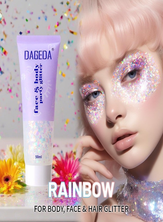 DAGEDA Rainbow Color Body Glitter Gel, Holographic Face Glitter Body Gel Rave Party Accessories, Chunky Glitters for Face Hair Nails, Cosmetic Laser Powder Festival Sequins Paint Makeup - Image 5