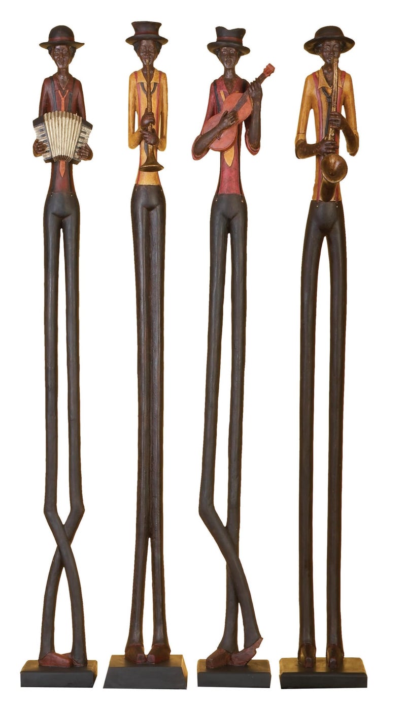 Deco 79 Deco 79 Polystone Musician Decorative Sculpture Tall Long Legged Jazz Band Home Decor Statues with Black Base Stand Set of 4 Accent Figurines 5W 40H Brown 