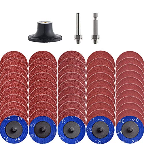 NYXCL Miroku 50Pcs Mixup 2 inch roll Lock Quick Change Discs Set, A/O Sanding Discs with 1/4" Holder, for Die Grinder Surface Prep Strip Grind Polish Finish Burr Rust Paint Removal - Image 1