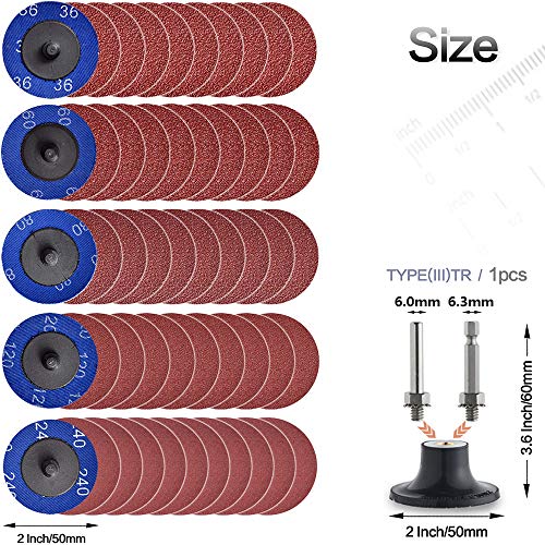 NYXCL Miroku 50Pcs Mixup 2 inch roll Lock Quick Change Discs Set, A/O Sanding Discs with 1/4" Holder, for Die Grinder Surface Prep Strip Grind Polish Finish Burr Rust Paint Removal - Image 3