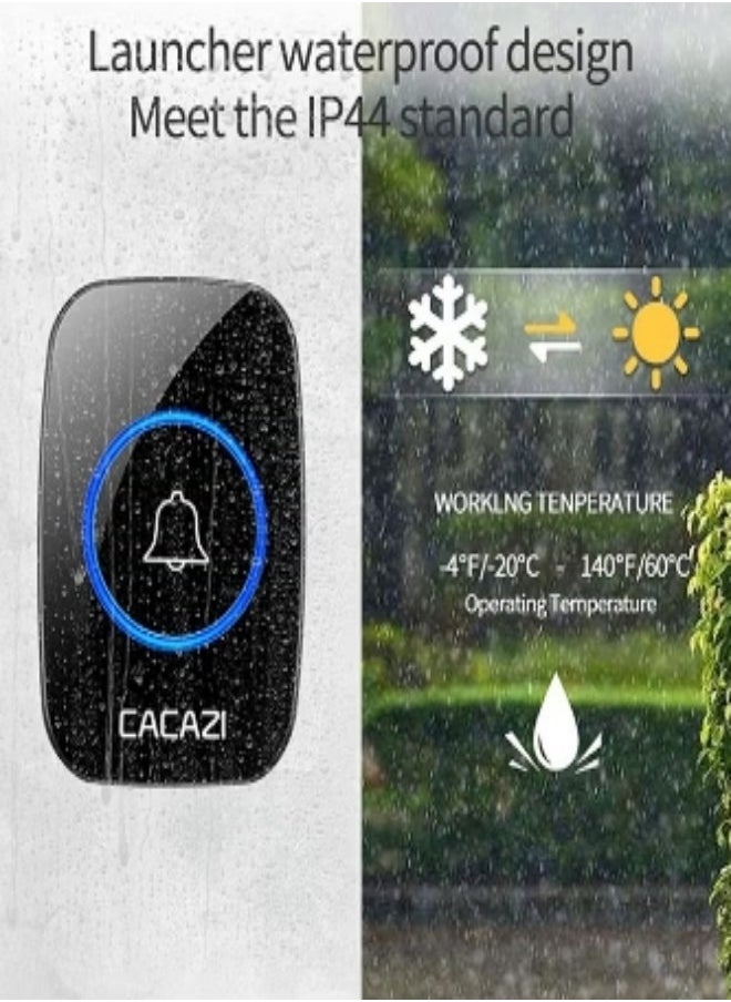 CACAZI Waterproof Wireless Doorbell with LED Flash, Over 1000 Feet Range, 60 Sounds and 5 Levels of Volume, Cordless Doorbell for Home, Office, Apartment, Hotel, Warehouse and Anti-Theft Black  - Image 5