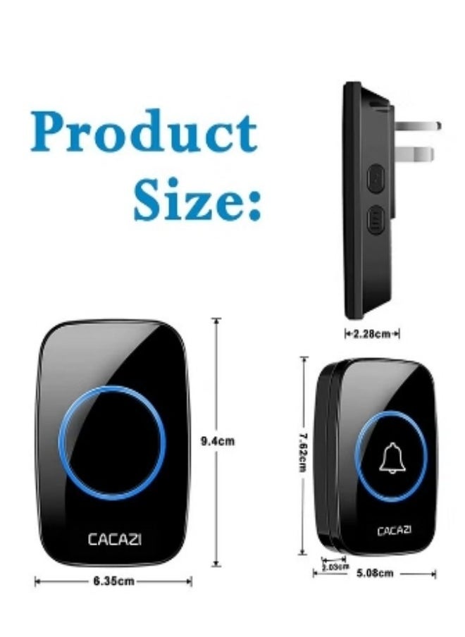 CACAZI Waterproof Wireless Doorbell with LED Flash, Over 1000 Feet Range, 60 Sounds and 5 Levels of Volume, Cordless Doorbell for Home, Office, Apartment, Hotel, Warehouse and Anti-Theft Black  - Image 2