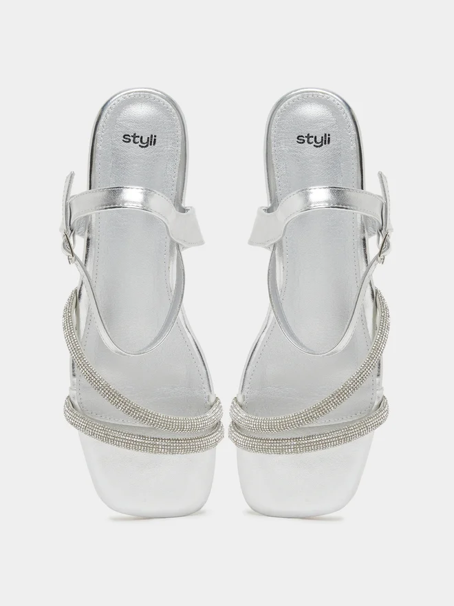 Styli  Silver Embellished Strappy Sandals for Women | Best Price UAE