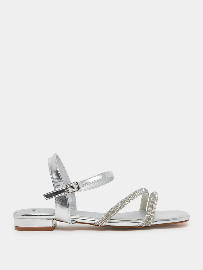 Silver Embellished Strappy Sandals