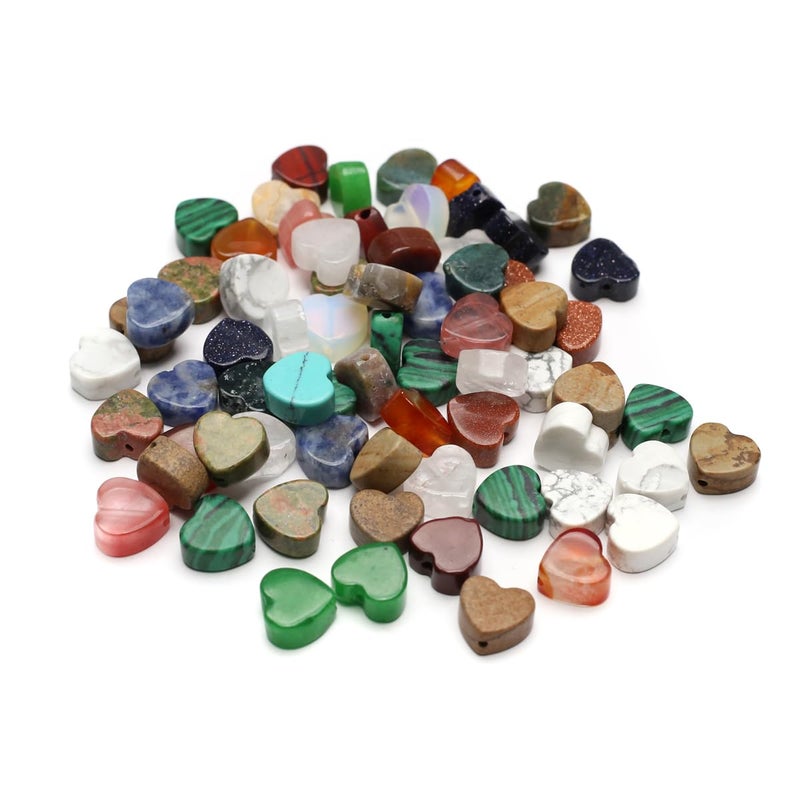 LE SKY 40 Pcs Healing Loose Beads Flat Heart Shape Natural Necklace Stone Pendants Crystal for Jewelry Making DIY Craft - Image 3
