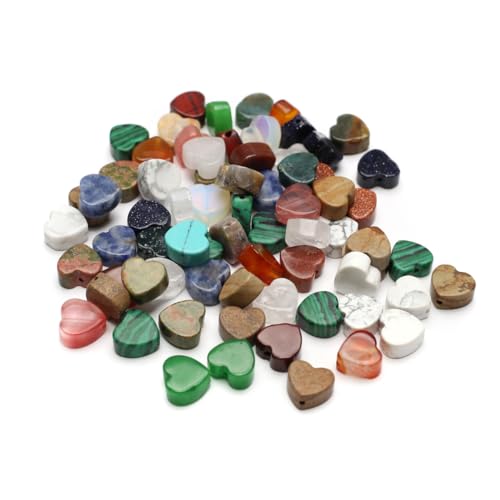LE SKY 40 Pcs Healing Loose Beads Flat Heart Shape Natural Necklace Stone Pendants Crystal for Jewelry Making DIY Craft - Image 1