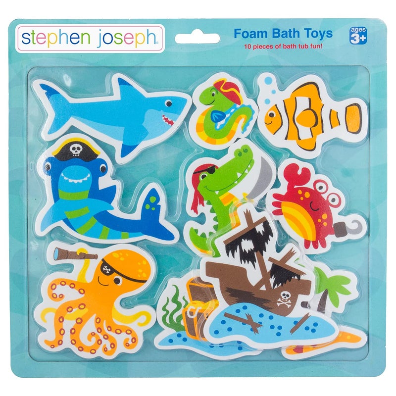 Stephen Joseph, Floating Foam Bath Character 10-Piece Toy Set, Shark - Image 1
