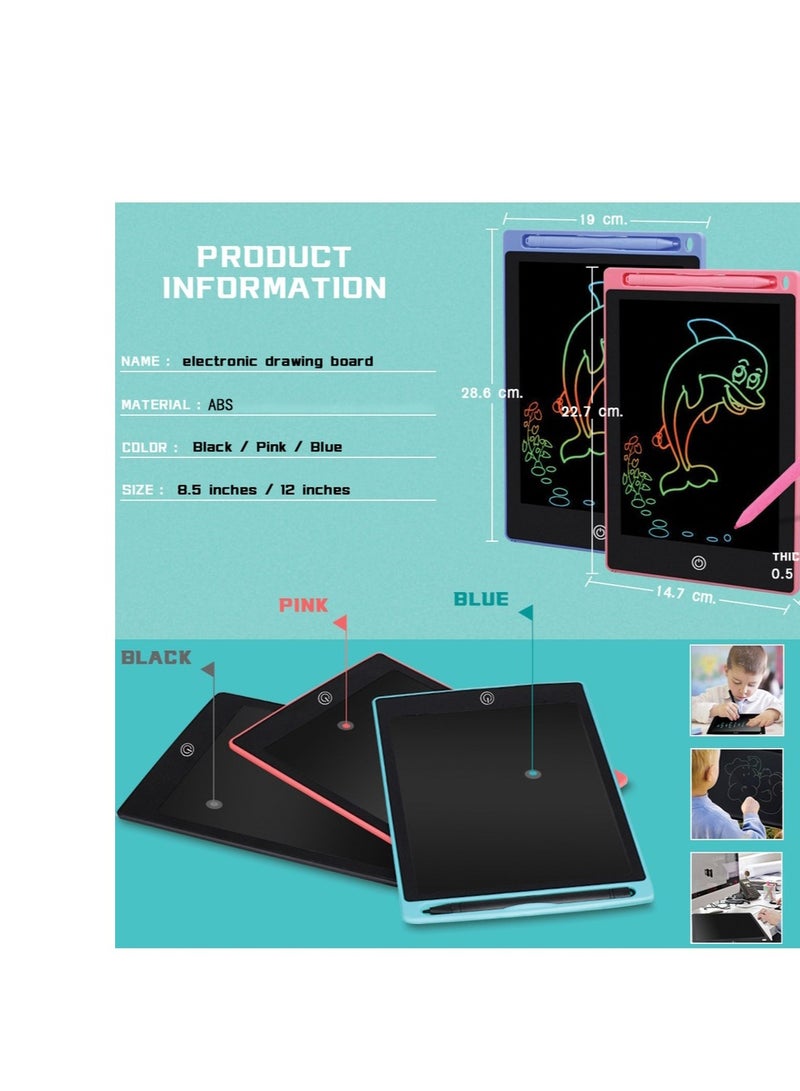 تابلت كتابة LCD محمول مقاس 12 بوصة للرسم والجرافيتي، أسود