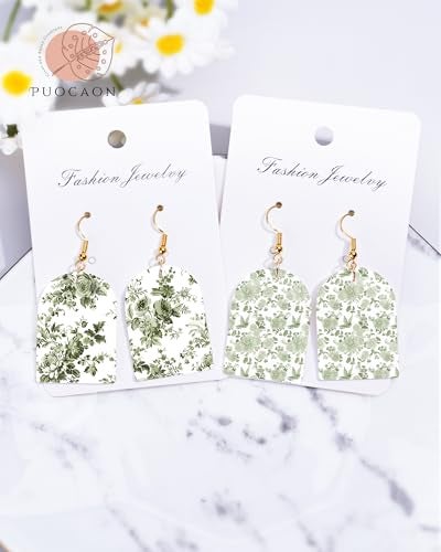 Puocaon Green Flower Clay Transfer Paper - 18 Pcs Chinoiserie Flower Art Design Transfer Sheets for Polymer Clay Brown Floral Earrings Design Jewelry Making - Image 2