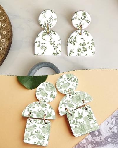 Puocaon Green Flower Clay Transfer Paper - 18 Pcs Chinoiserie Flower Art Design Transfer Sheets for Polymer Clay Brown Floral Earrings Design Jewelry Making - Image 3