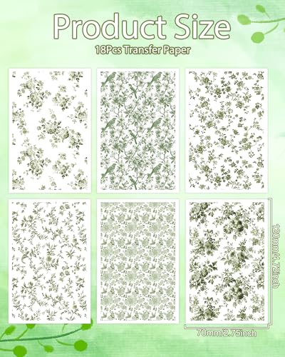Puocaon Green Flower Clay Transfer Paper - 18 Pcs Chinoiserie Flower Art Design Transfer Sheets for Polymer Clay Brown Floral Earrings Design Jewelry Making - Image 5