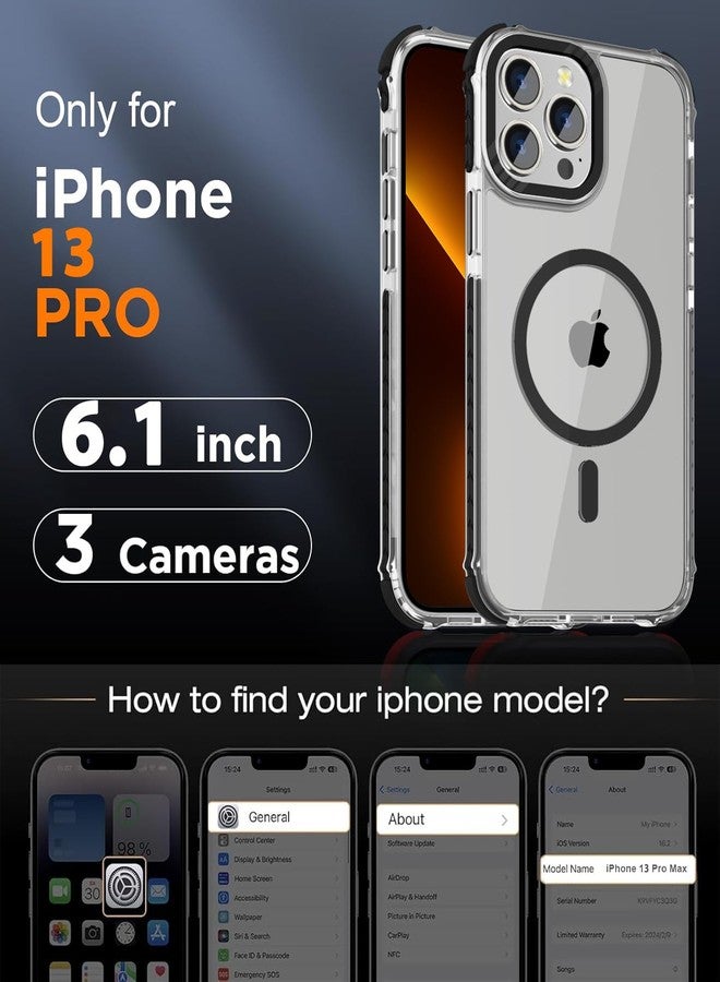 DEERLAMN جراب DEERLAMN المغناطيسي القوي لهاتف iPhone 13 Pro مقاس 6.1 بوصة، [متوافق مع Magsafe] غطاء هاتف شفاف رفيع مقاوم للصدمات للرجال والنساء - شفاف + أسود - Image 2