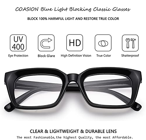 COASION Blue Light Blocking Eyeglasses Classic Thick Square Rim Frame Eyewear for Women Men (Bright Black) - Image 5
