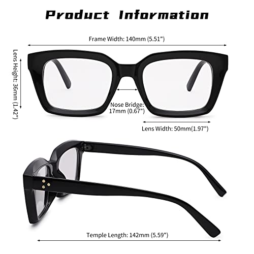 COASION Blue Light Blocking Eyeglasses Classic Thick Square Rim Frame Eyewear for Women Men (Bright Black) - Image 4