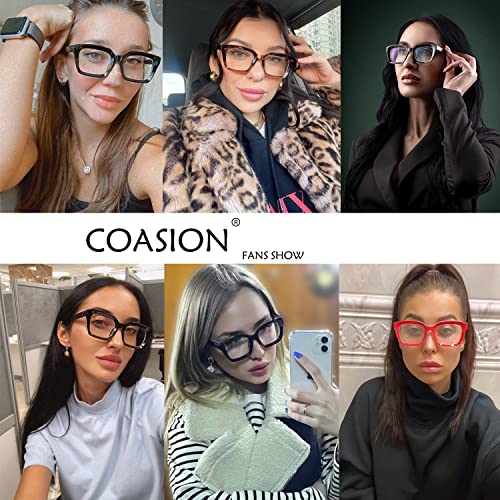 COASION Blue Light Blocking Eyeglasses Classic Thick Square Rim Frame Eyewear for Women Men (Bright Black) - Image 2