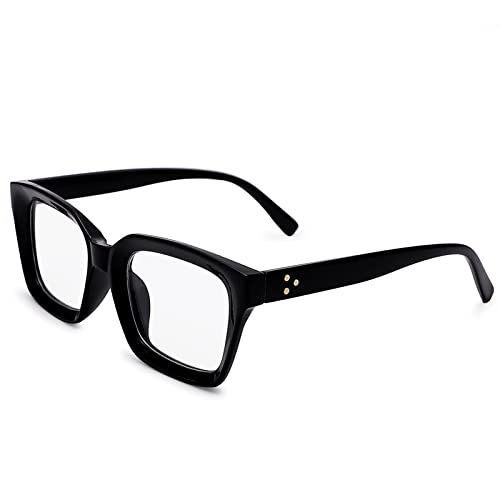 COASION Blue Light Blocking Eyeglasses Classic Thick Square Rim Frame Eyewear for Women Men (Bright Black) - Image 1