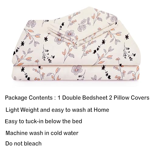 BSB Home 100% Cotton 160 TC Small Flower Printed Double Bedsheets with 2 King Size Pillow Cover, (90X90 Inches, 7 x 7.5 Feet, Off White & Brown) - Image 4
