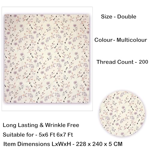BSB Home 100% Cotton 160 TC Small Flower Printed Double Bedsheets with 2 King Size Pillow Cover, (90X90 Inches, 7 x 7.5 Feet, Off White & Brown) - Image 5
